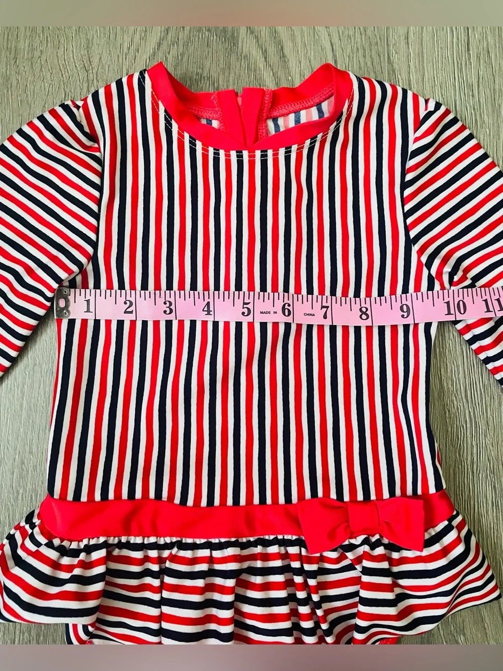 Cat & Jack Toddler Girl Swimsuit 4T Red White Blue Striped One Piece Peplum Zip